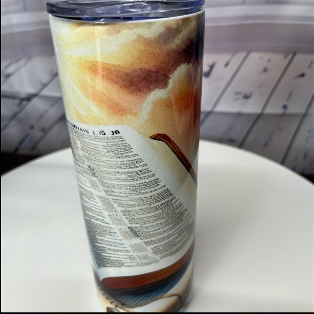 Handmade Tumbler With Bible Open .‎ NWOT